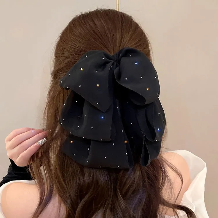 2024新款满天星雪纱小抓夹女垂感后脑勺盘发蝴蝶结发夹高级感头饰