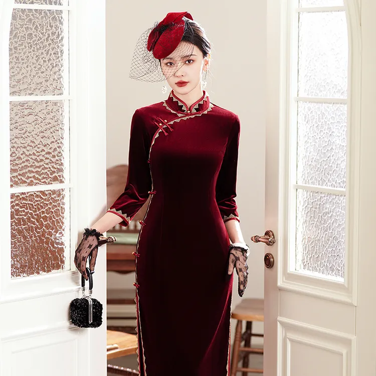 复古旗袍2024秋季新款高端金丝绒改良年轻款妈妈丝绒女喜婆婆婚宴