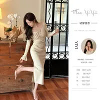 【黎明恋人】<中秋国庆大狂欢>扭结时髦修身收腰开叉连衣长裙