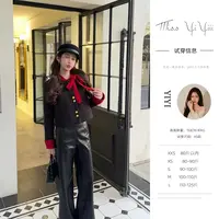 【绯红特调毛衫】<中秋国庆大狂欢>撞色小香风羽绒外套设计感飘带