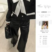 【克鲁皮裤】<宠粉内购会>黑色直筒皮裤女装小个子高腰裤子休闲裤