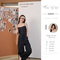 【氧气牛仔】<中秋国庆大狂欢>小个子抹胸牛仔连体裤直筒阔腿长裤