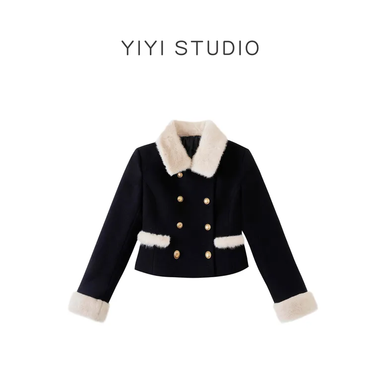 【高阶感】<YiYiii>名媛风加厚小香翻领毛毛羽绒服外套高腰直筒长裤