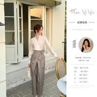 【优雅格调】<中秋国庆大狂欢>小个子法式醋酸衬衫女高级感高腰西裤