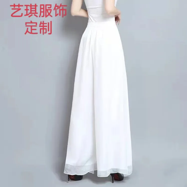 加长版白色飘逸垂感雪纺双层阔腿裤显瘦韩版休闲高腰大摆舞蹈长裤