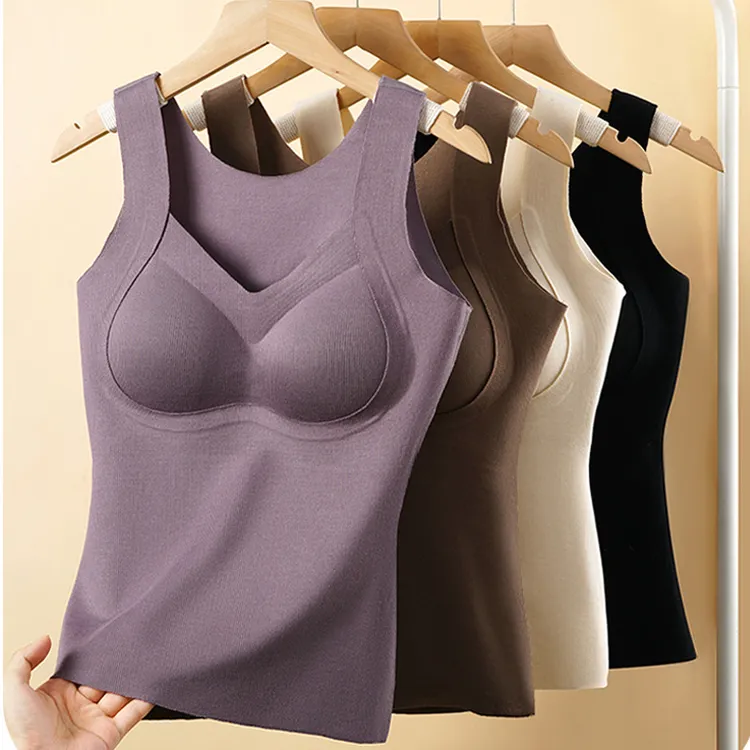 德绒保暖背心带胸垫无痕背心上衣秋冬修身显瘦大码保暖打底秋衣女