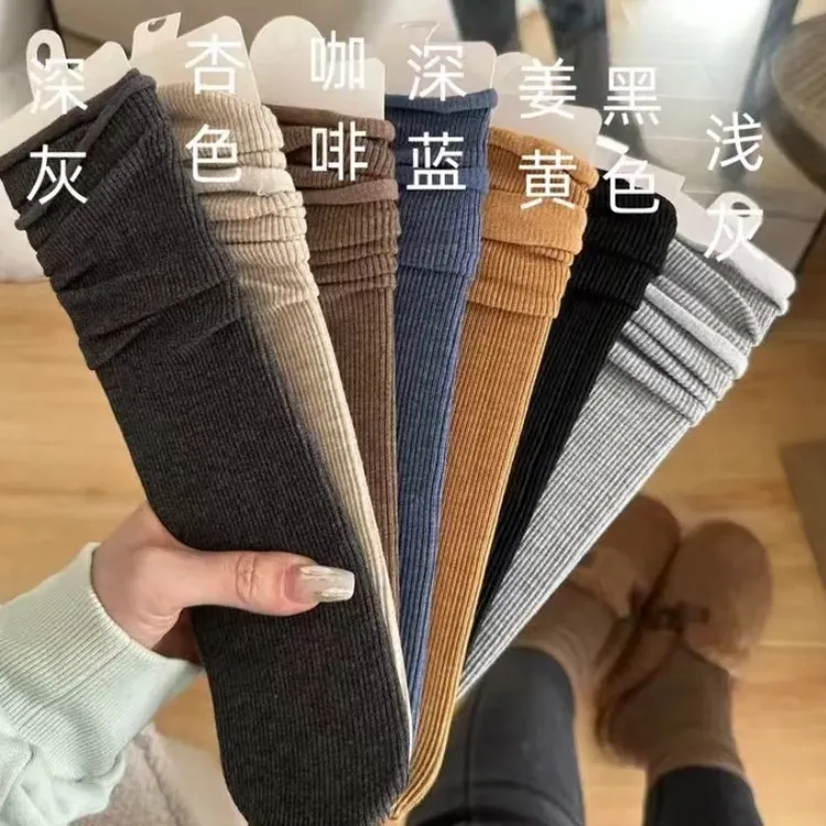 黑色堆堆袜5双女秋冬季加厚纯棉堆堆袜舒适百搭长袜袜子中筒