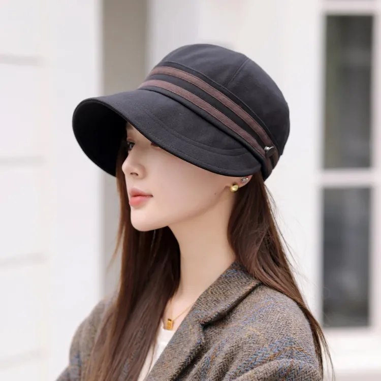 新款宽檐鸭舌帽女秋冬天韩版百搭时尚渔夫帽日系休闲显脸小素颜帽