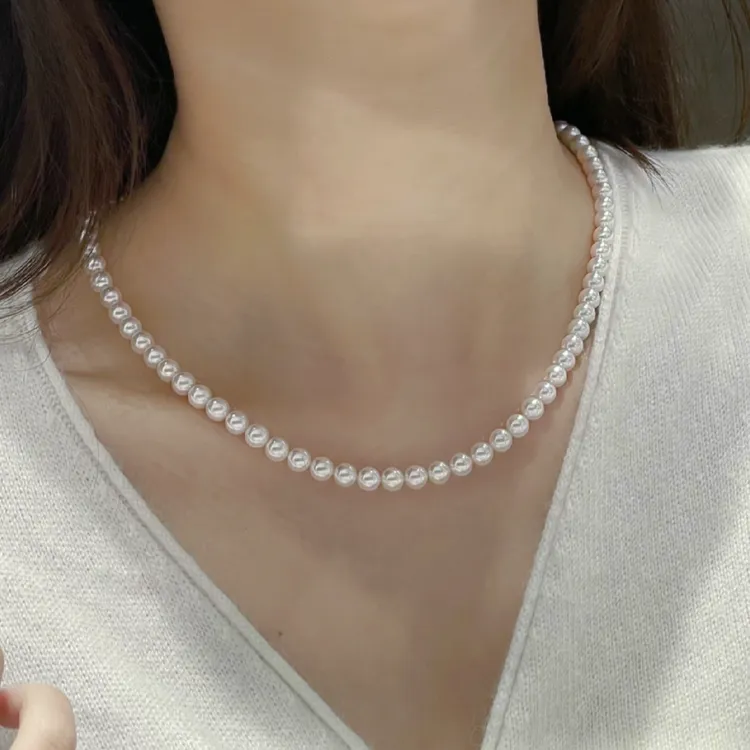 【晓荷】6-6.5/7.5-8.5mm「无核」强光微瑕近圆珍珠项链仙女气质百搭