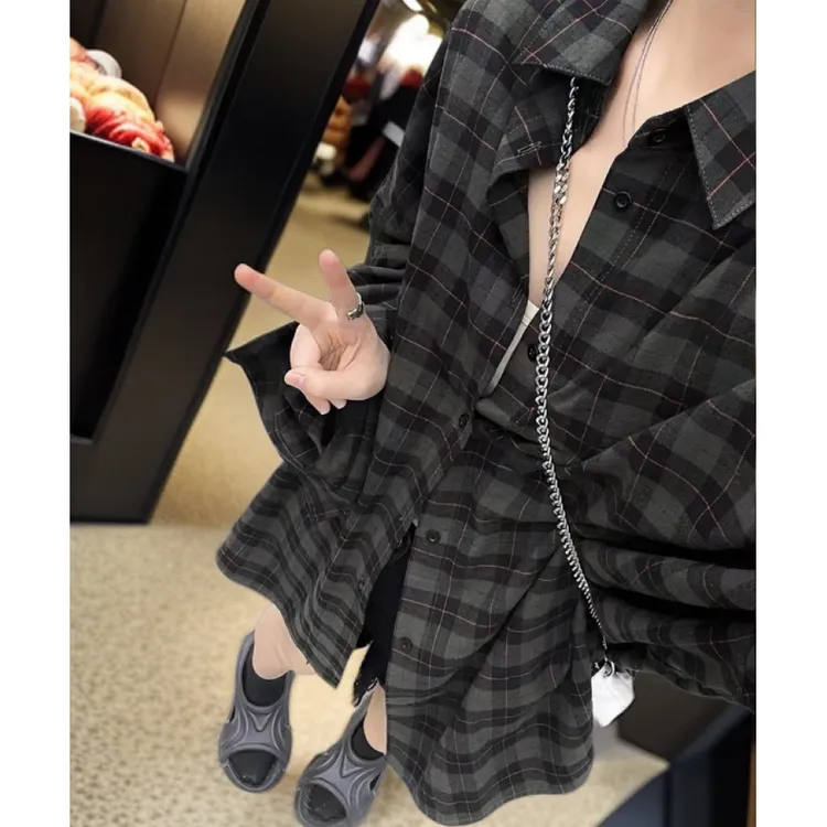 高级感气质宽松显瘦中长上衣休闲2025新款衬衫长袖外套女秋季新款