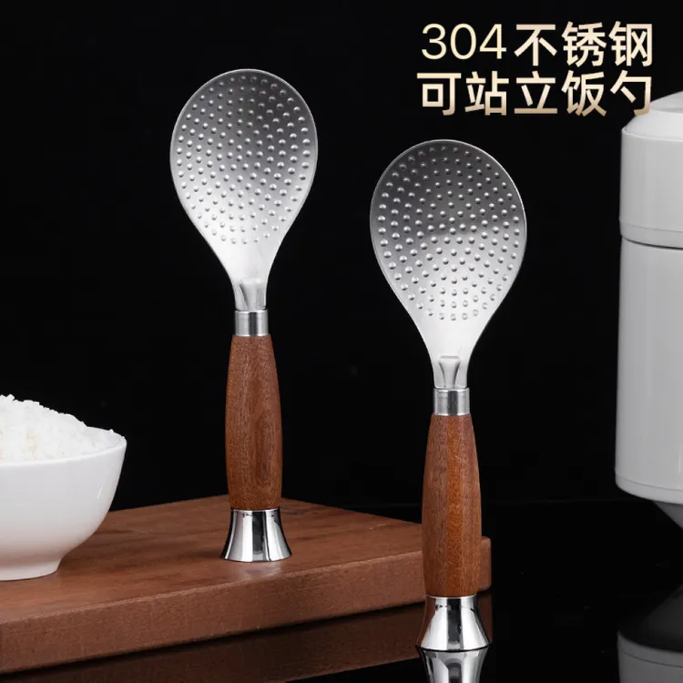 304不锈钢饭勺可站立饭勺加厚砂光沙比利饭勺不粘饭盛饭厨房家用