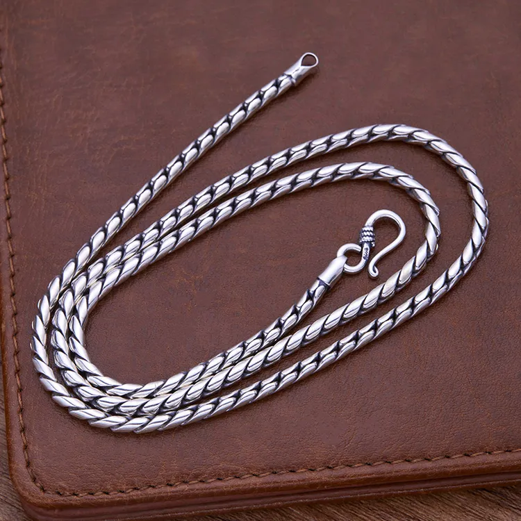 链子925银 男项链手工时尚百搭简约素款霸气锁骨银项链送男友礼物