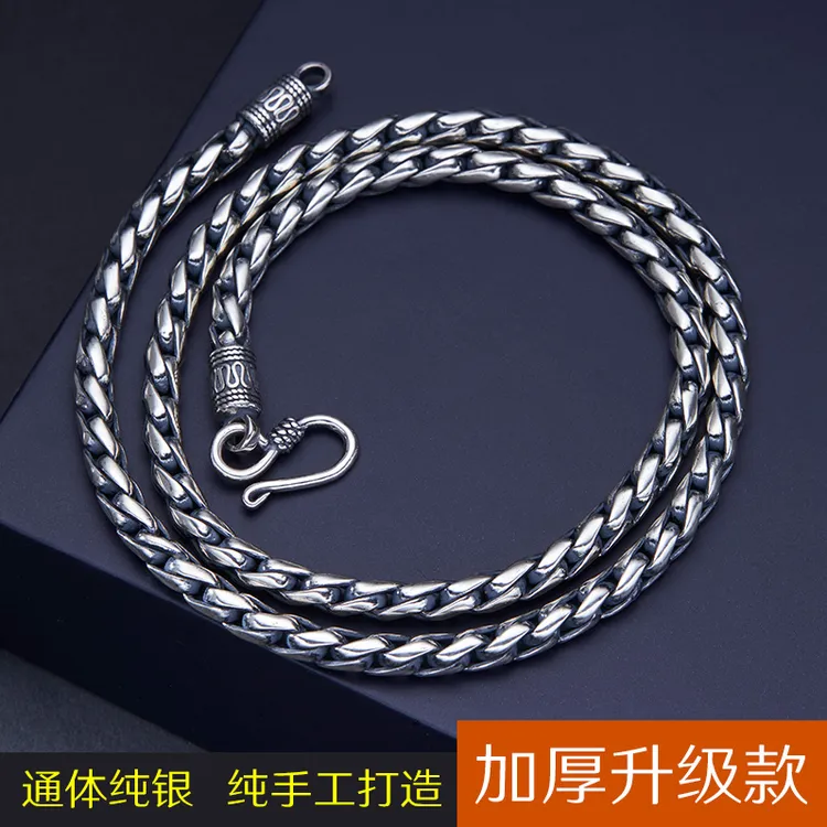 链子925银 项链男款时尚纯银手工编织潮流百搭个性简约送男士礼物商品图