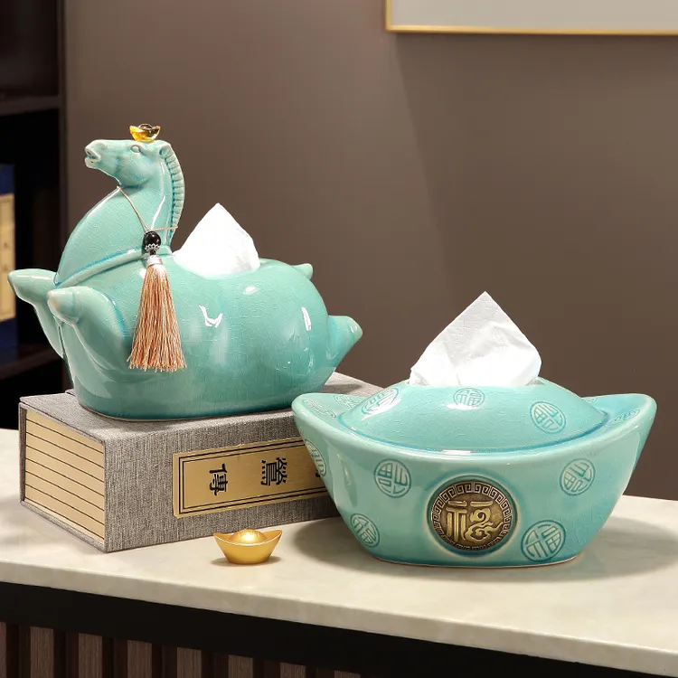 纸巾盒客厅新中式茶几餐桌摆件装饰创意乔迁礼品家用陶瓷纸抽盒