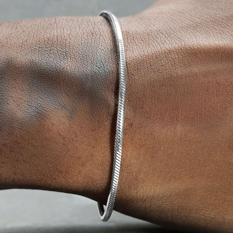 钛钢手链 细银色蛇骨手链男嘻哈欧美流行方珠手链女高级感不掉色 