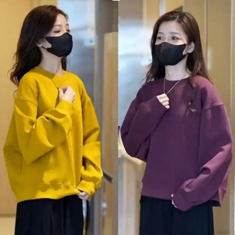 圆领卫衣女2024春秋新款韩版宽松百搭慵懒风洋气纯色长袖上衣潮牌