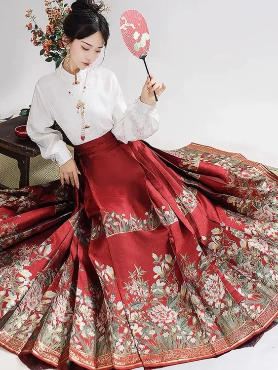 【国色天香】明制汉服女马面裙套装织金仿妆花中国风牡丹花重工高端