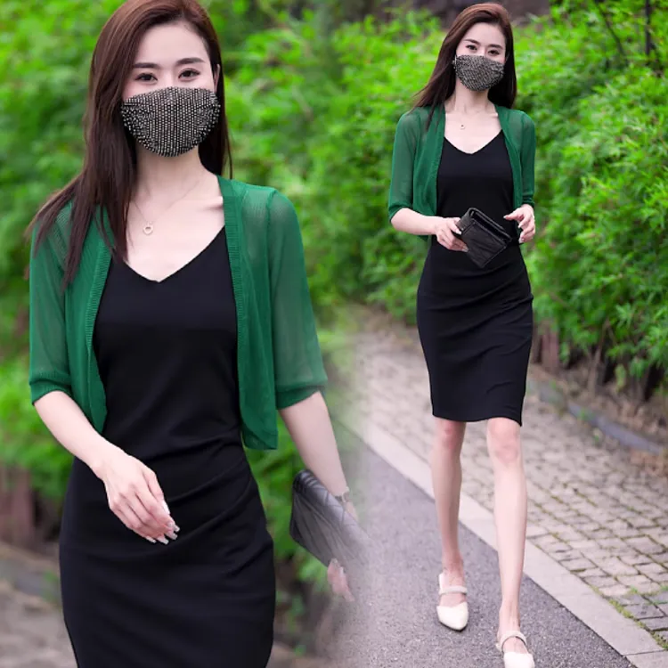 绿色外搭小披肩女衬衫短款小外套2023新款百搭洋气防晒开衫上衣