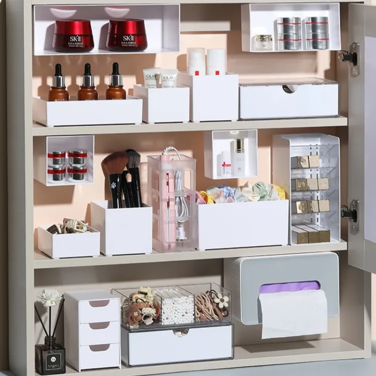 镜柜收纳盒卫生间洗漱台化妆品口红置物架浴室柜内分格整理盒子