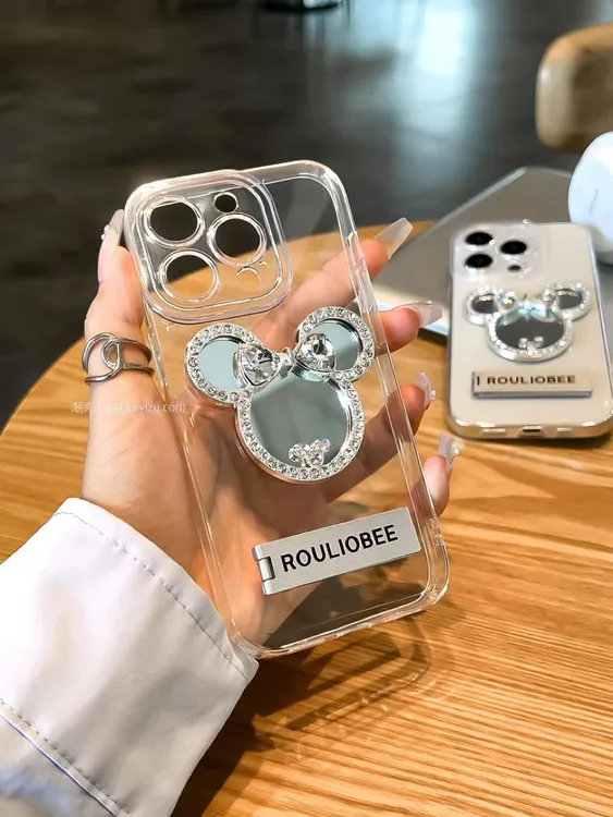 钻石米奇手机壳适用苹果16pm华为vivo荣耀oppo小米直边透明保护壳