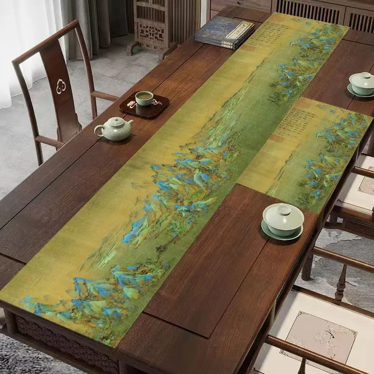 布艺中式茶桌垫茶席禅意桌旗茶台布国风长条茶巾垫茶桌茶垫吸水垫