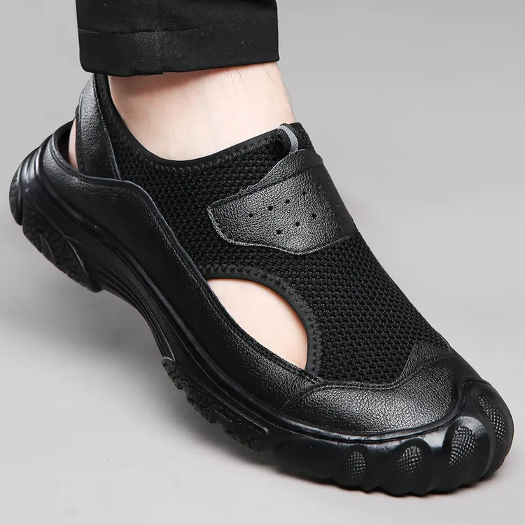 【真皮牛皮】夏季新款皮凉鞋男款男士包头透气凉鞋真皮皮鞋洞洞鞋