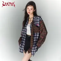 ViaPitti【官方专属】蝴蝶系列设计感休闲时尚拼接格子衬衫V23AC011