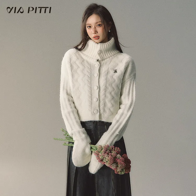 ViaPitti【官方专属】大领麻花编织羊驼毛保暖秋冬毛衣V23DK178