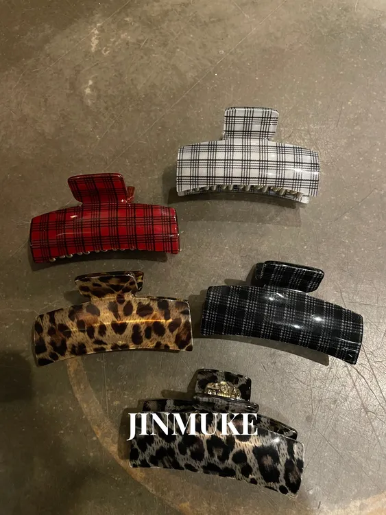 JINMUKE个性气质豹纹格子抓夹发抓