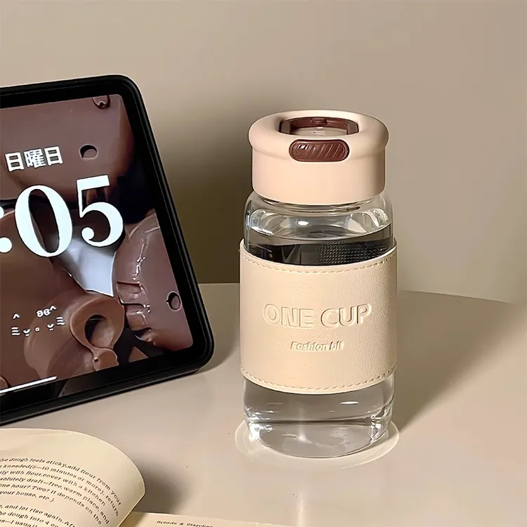 简约大容量杯子家用2025新款学生高颜值ins水杯玻璃杯便携带盖