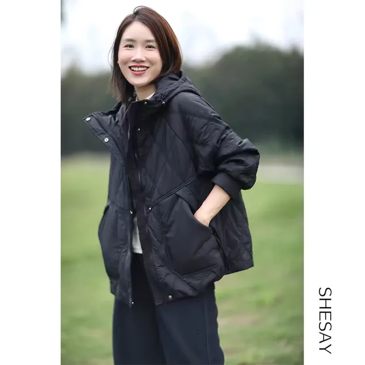 夹棉加厚棉服女2024秋冬新款时尚宽松休闲百搭减龄连帽棉服外套