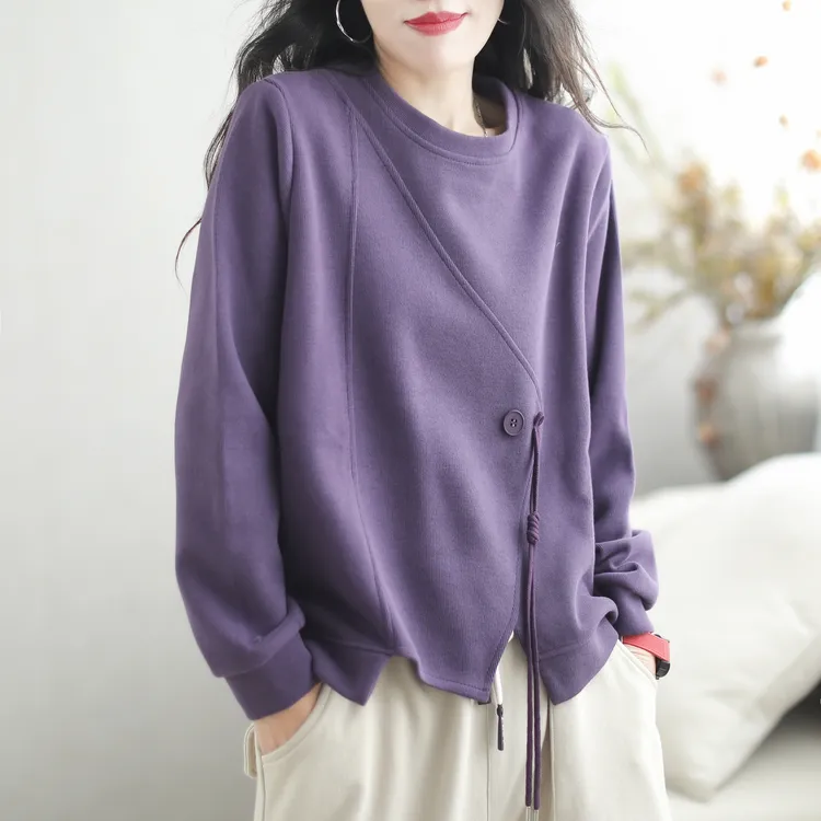 纯棉卫衣春秋款女2025年潮流时尚圆领拼接宽松显瘦通勤慵懒风上衣