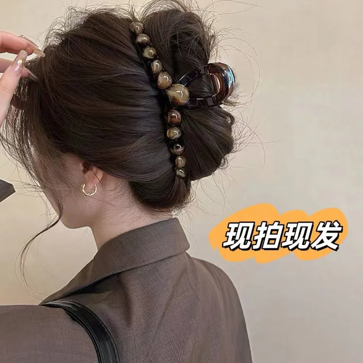 2024新款高级感渐变圆珠鲨鱼夹大号发卡后脑勺发夹女盘发抓夹头饰