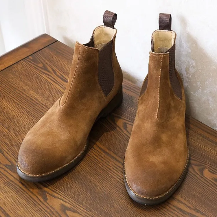 英伦风切尔西靴男厚底增高尖头棕色高帮休闲皮鞋男短靴中帮马丁靴