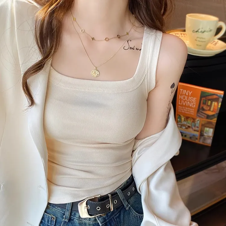 方领背心女2025新款内搭西装白色吊带遮副乳纯棉打底上衣夏季外穿