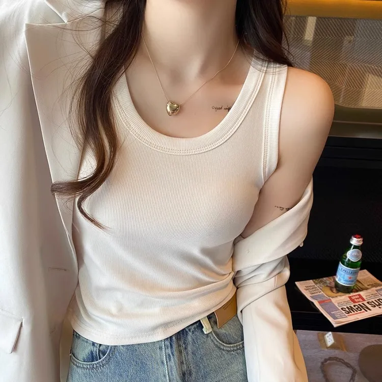 通勤打底吊带背心女2025新款黑色内搭遮副乳上衣白色外穿夏