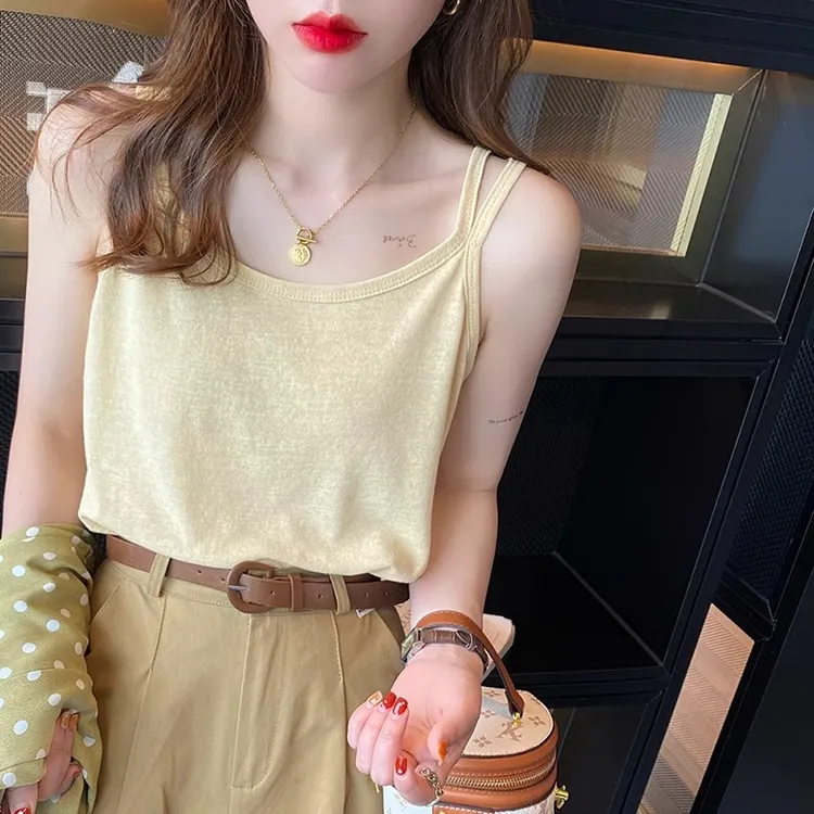 棉麻吊带女外穿夏季2025新款透气宽松打底小背心亚麻白色薄款上衣