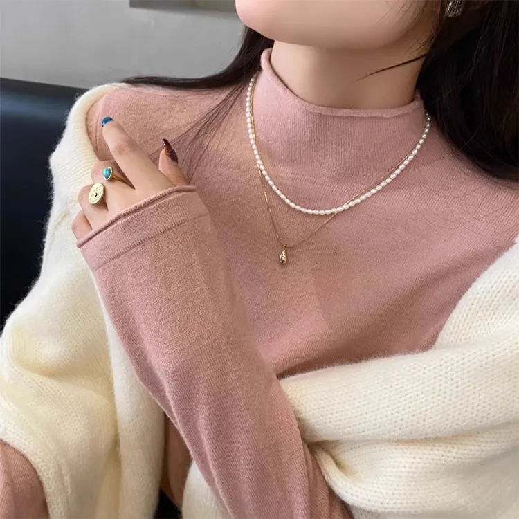 粉色半高领毛衣女内搭2025秋冬新款长袖打底衫修身高级感针织上衣