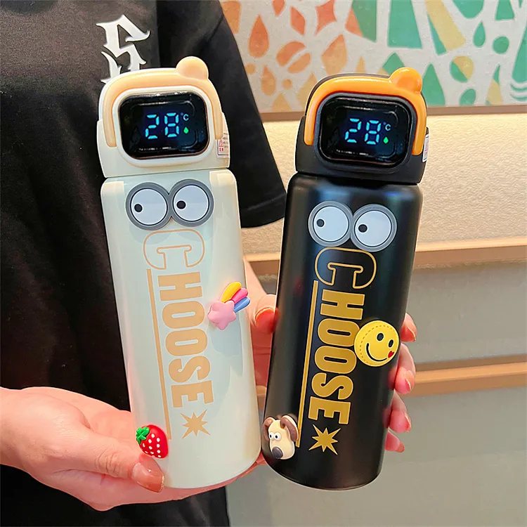 智能显温316保温杯男女士简约双饮吸管杯高颜值学生运动便携水杯