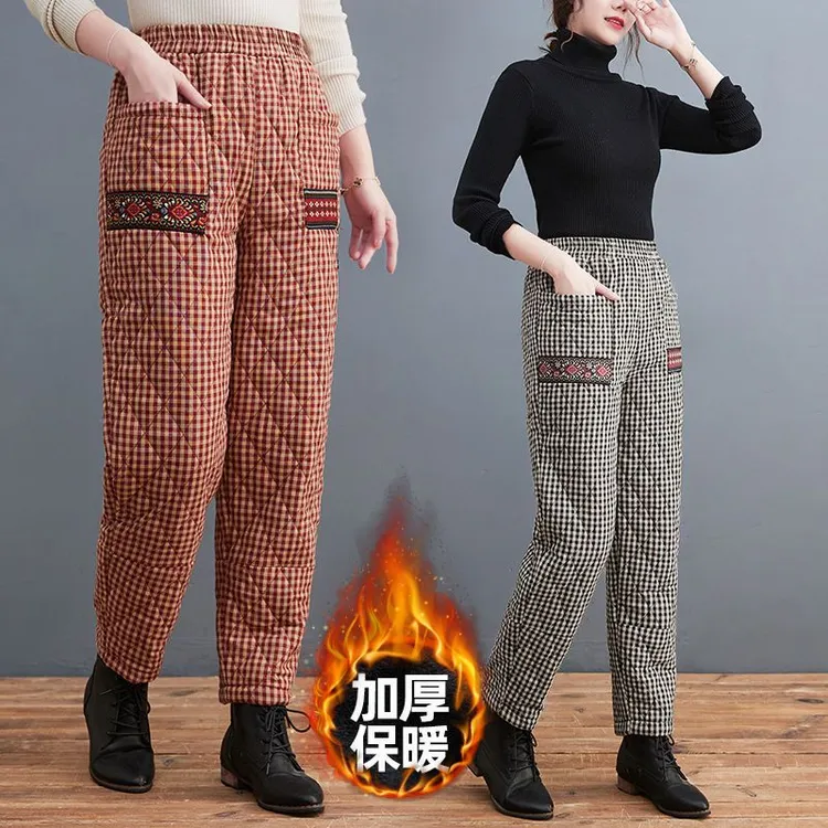 复古民族风轻薄棉裤女外穿洋气大码中老年妈妈加厚高腰休闲裤显瘦