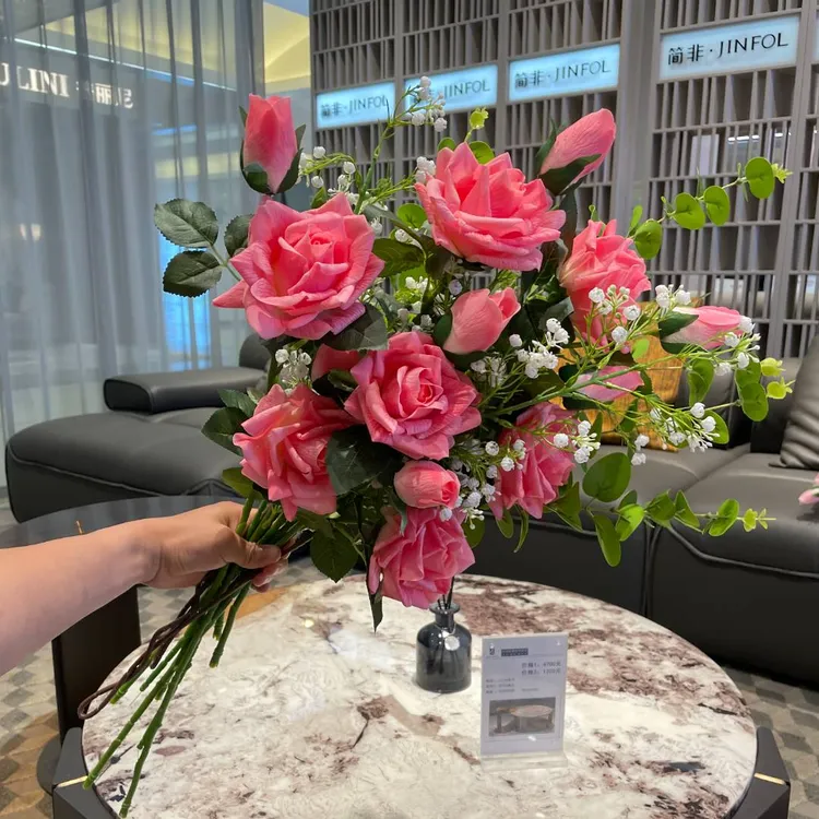 欧式逼真手感产品仿真花假花水晶塑料瓶插花装饰客厅上档次仿真花