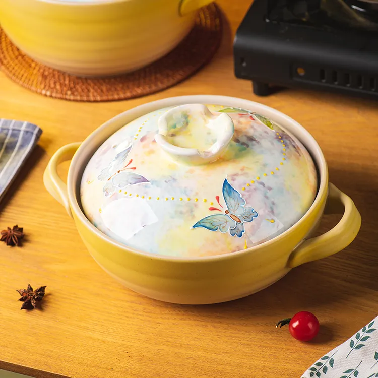 紫韵蓝蝶砂锅陶瓷炖汤锅家用燃气灶专用煲仔饭锅耐高温砂锅煲汤锅