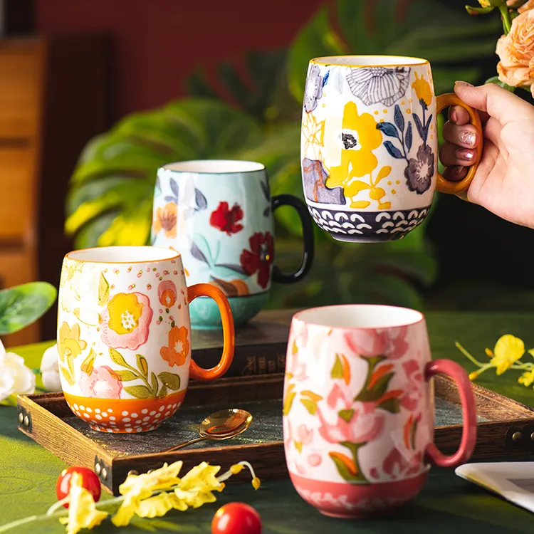 花韵马克杯陶瓷杯家用水杯办公室精致早餐杯情侣杯子大容量咖啡杯