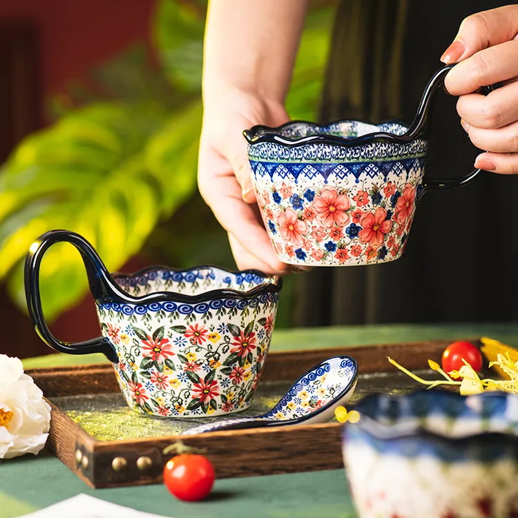 波兰马克杯陶瓷杯复古水杯家用早餐杯办公室杯子情侣杯咖啡杯手把