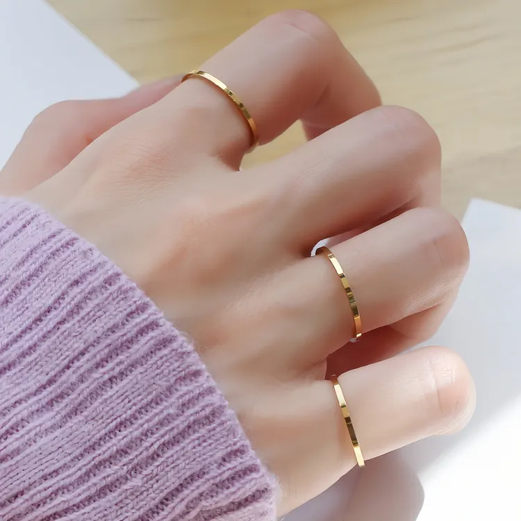 LINGSIV 钛钢戒指 轻奢个性冷淡风简约细戒光圈戒指女ins指环素戒