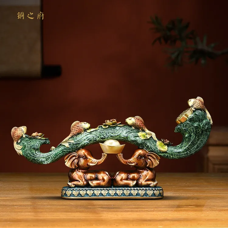 吉祥如意铜摆件大象元宝中式入户玄关装饰摆件家居饰品乔迁新居礼