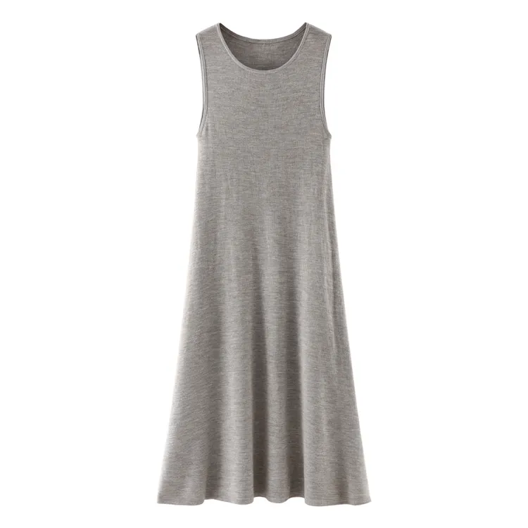 精纺纯羊毛纯色针织百搭显高气质大摆A字背心高腰秋冬女装连衣裙