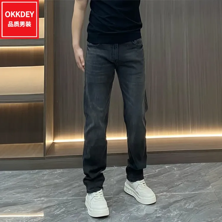 okkdey轻奢牛仔裤男士秋冬新款时尚直筒裤百搭弹力修身高端休闲裤