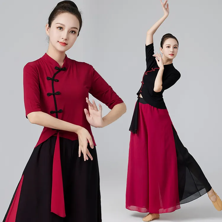 广场舞服装民族舞网红古典舞蹈服中国风民族风雪纺舞蹈练功服专卖