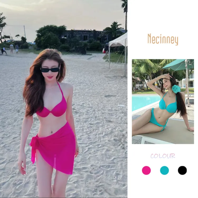 玫色高级感时尚小胸聚拢性感欧美风女士比基尼泳衣沙滩度假首选